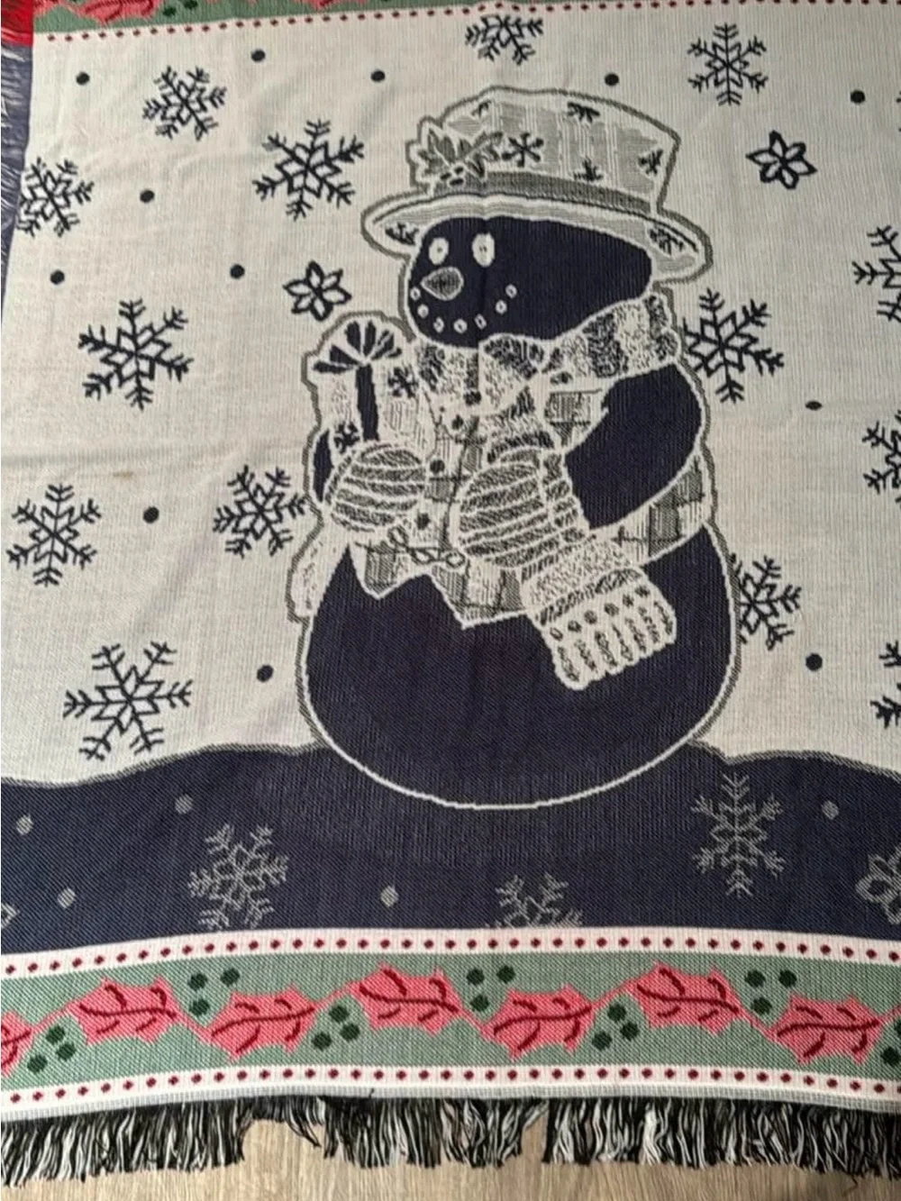 Holiday Snowman Throw Blanket - Navy, Red, White